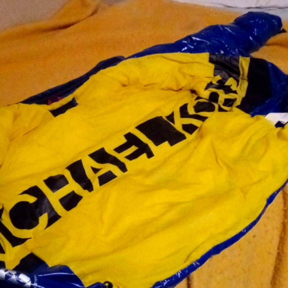 Blue and yellow Michael kors puffer